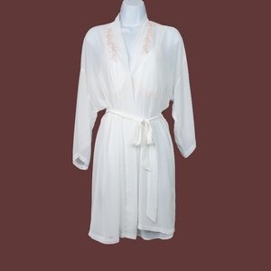 California Dynasty White Sheer Chiffon Night Slip and Robe Size S
